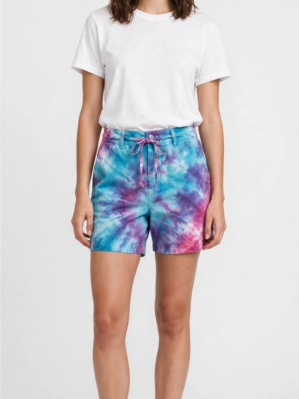 Karen Scott Tie-Dye Drawstring Shorts - Blue, Purple, Pink